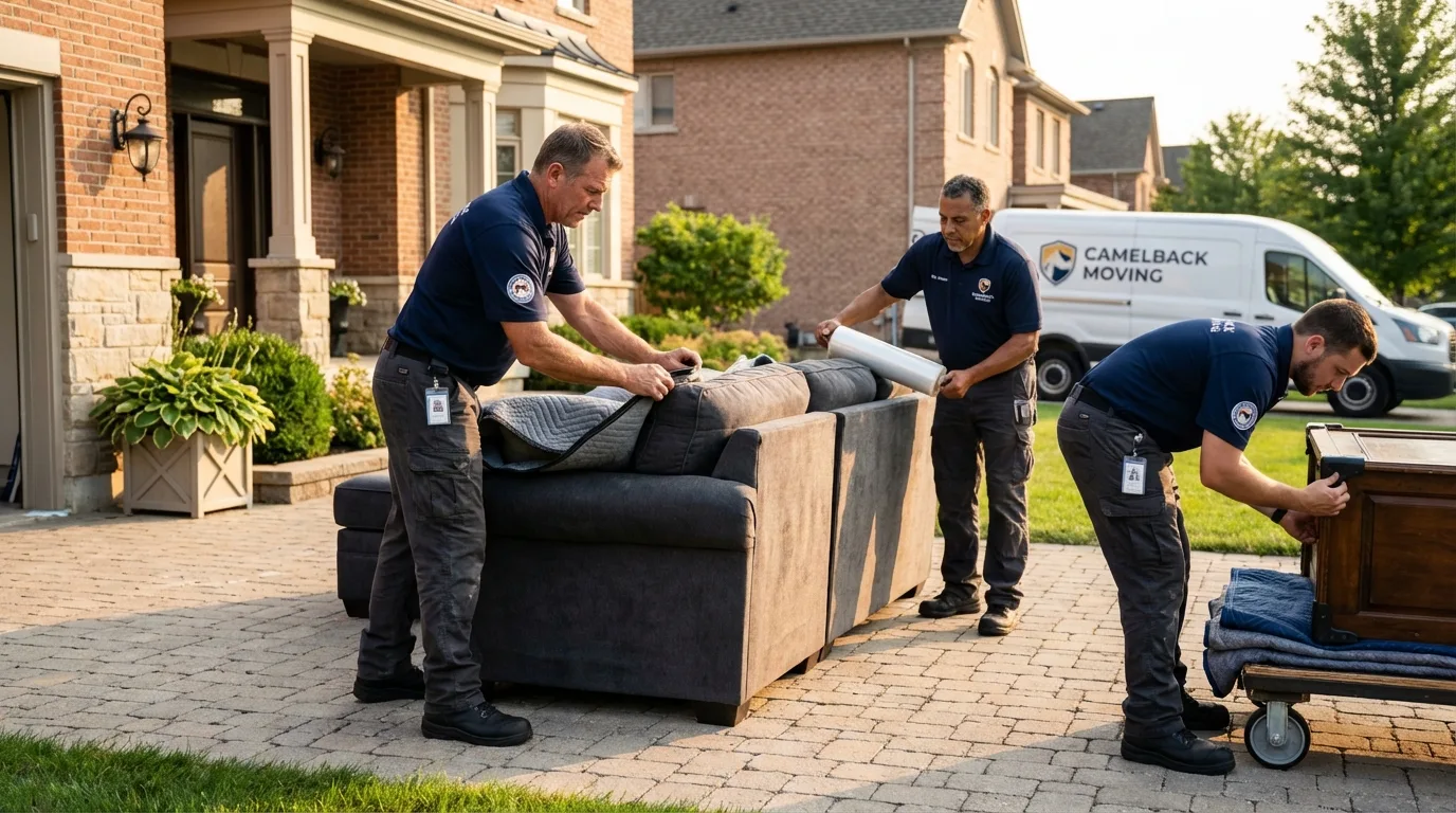 Large estate moving crew wrapping furniture in Sidney, NY